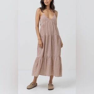 Rhythm Brown Checkered Midi Dress